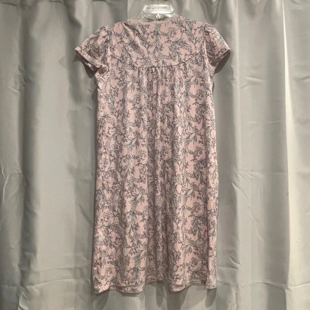 Miss Elaine Womens Pink Floral Lace Trim Short Sleeve Nightgown Sleep Dress Med